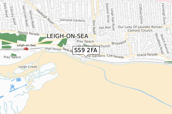 SS9 2FA map - small scale - OS Open Zoomstack (Ordnance Survey)