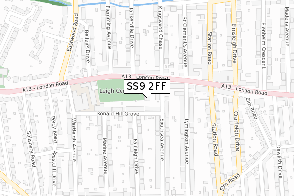 SS9 2FF map - large scale - OS Open Zoomstack (Ordnance Survey)