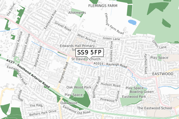 SS9 5FP map - small scale - OS Open Zoomstack (Ordnance Survey)