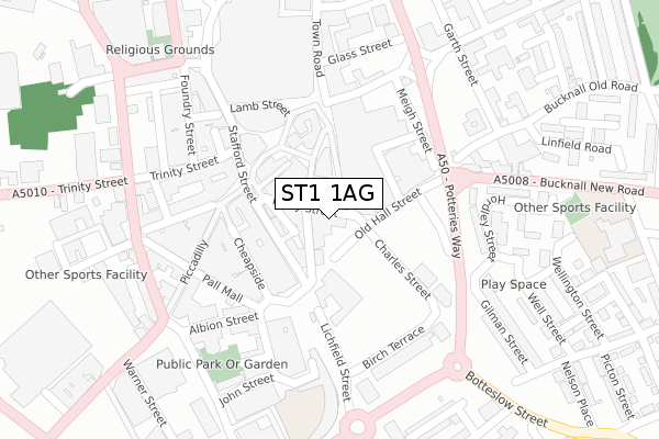 ST1 1AG map - large scale - OS Open Zoomstack (Ordnance Survey)