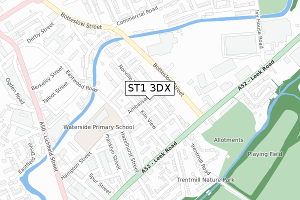 ST1 3DX map - large scale - OS Open Zoomstack (Ordnance Survey)