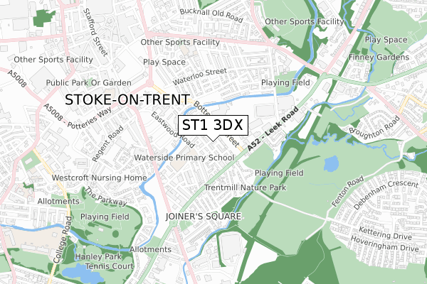 ST1 3DX map - small scale - OS Open Zoomstack (Ordnance Survey)