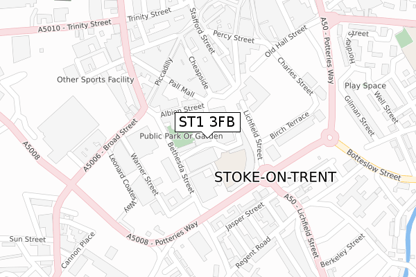 ST1 3FB map - large scale - OS Open Zoomstack (Ordnance Survey)