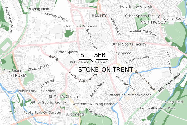 ST1 3FB map - small scale - OS Open Zoomstack (Ordnance Survey)