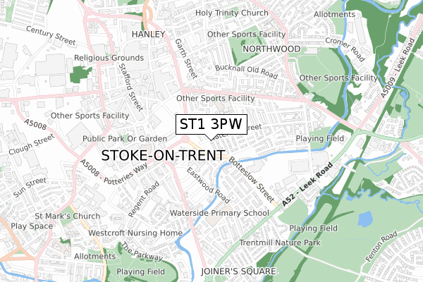 ST1 3PW map - small scale - OS Open Zoomstack (Ordnance Survey)