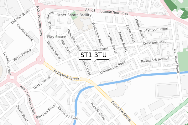 ST1 3TU map - large scale - OS Open Zoomstack (Ordnance Survey)