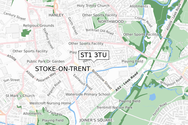 ST1 3TU map - small scale - OS Open Zoomstack (Ordnance Survey)
