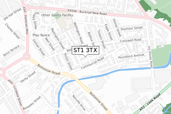 ST1 3TX map - large scale - OS Open Zoomstack (Ordnance Survey) ST1 3TX map - large scale - OS Open Zoomstack (Ordnance Survey)