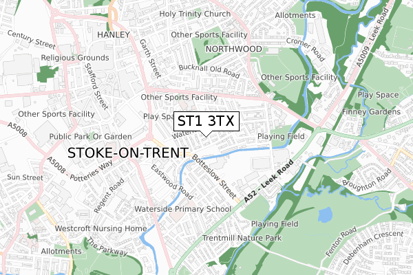 ST1 3TX map - small scale - OS Open Zoomstack (Ordnance Survey) ST1 3TX map - small scale - OS Open Zoomstack (Ordnance Survey)
