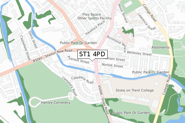 ST1 4PD map - large scale - OS Open Zoomstack (Ordnance Survey)