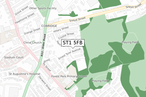 ST1 5FB map - large scale - OS Open Zoomstack (Ordnance Survey) ST1 5FB map - large scale - OS Open Zoomstack (Ordnance Survey)