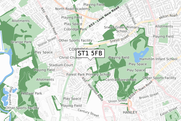 ST1 5FB map - small scale - OS Open Zoomstack (Ordnance Survey) ST1 5FB map - small scale - OS Open Zoomstack (Ordnance Survey)