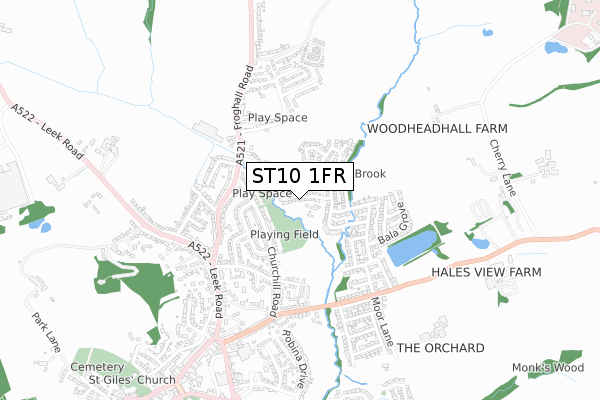 ST10 1FR map - small scale - OS Open Zoomstack (Ordnance Survey)