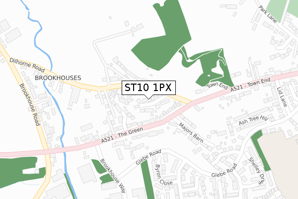 ST10 1PX map - large scale - OS Open Zoomstack (Ordnance Survey)