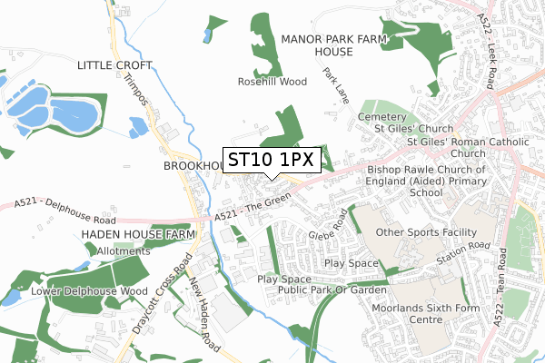 ST10 1PX map - small scale - OS Open Zoomstack (Ordnance Survey)