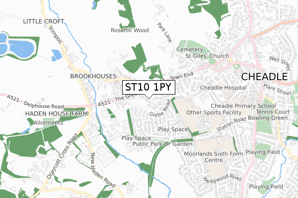 ST10 1PY map - small scale - OS Open Zoomstack (Ordnance Survey)