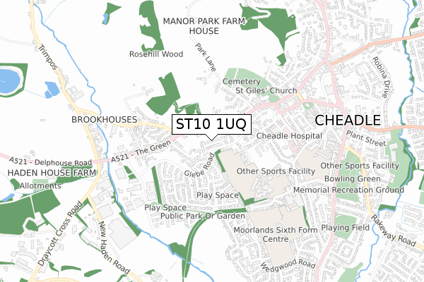 ST10 1UQ map - small scale - OS Open Zoomstack (Ordnance Survey)