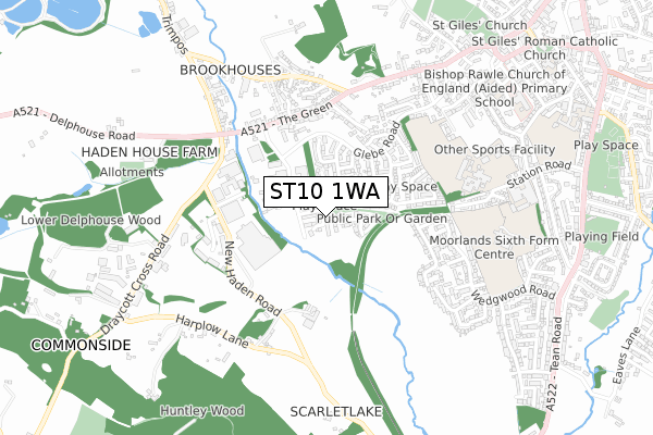 ST10 1WA map - small scale - OS Open Zoomstack (Ordnance Survey)