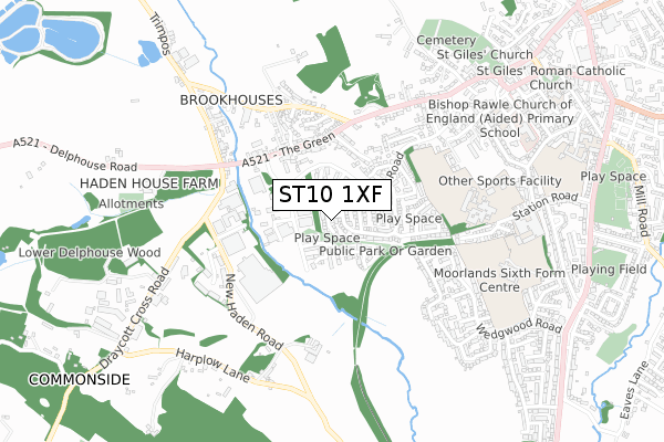 ST10 1XF map - small scale - OS Open Zoomstack (Ordnance Survey)