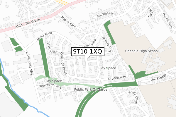 ST10 1XQ map - large scale - OS Open Zoomstack (Ordnance Survey)