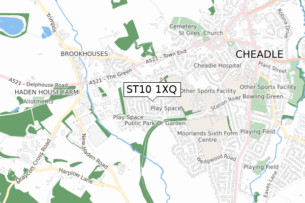 ST10 1XQ map - small scale - OS Open Zoomstack (Ordnance Survey)