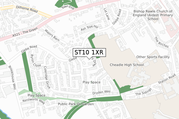 ST10 1XR map - large scale - OS Open Zoomstack (Ordnance Survey)