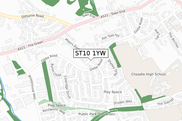 ST10 1YW map - large scale - OS Open Zoomstack (Ordnance Survey)