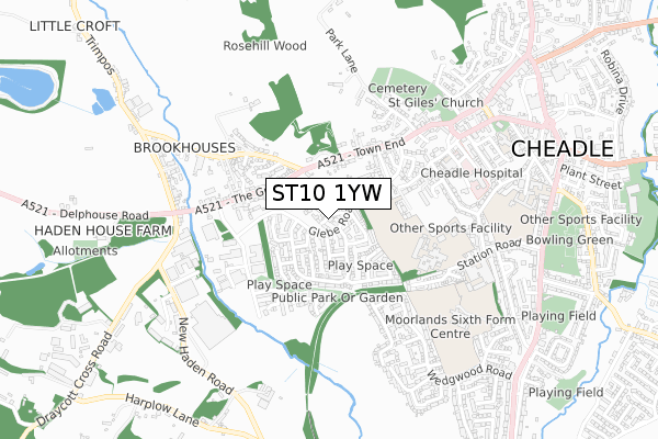 ST10 1YW map - small scale - OS Open Zoomstack (Ordnance Survey)