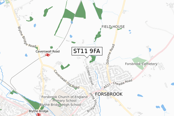 ST11 9FA map - small scale - OS Open Zoomstack (Ordnance Survey) ST11 9FA map - small scale - OS Open Zoomstack (Ordnance Survey)