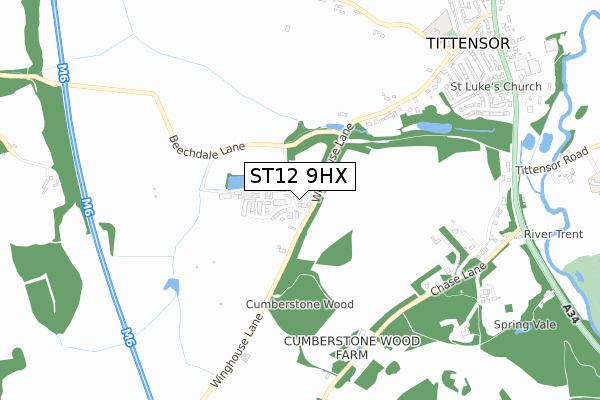 ST12 9HX map - small scale - OS Open Zoomstack (Ordnance Survey)