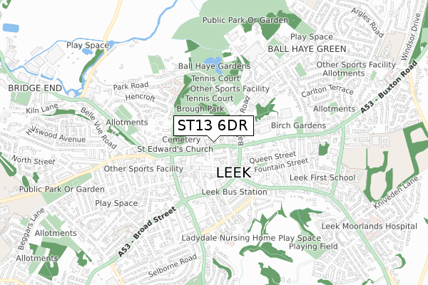 ST13 6DR map - small scale - OS Open Zoomstack (Ordnance Survey)