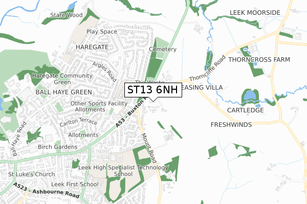 ST13 6NH map - small scale - OS Open Zoomstack (Ordnance Survey)