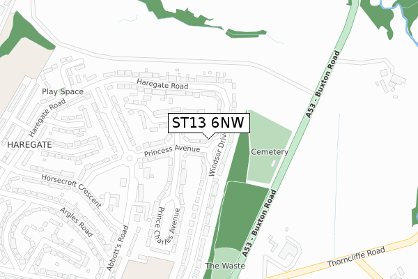 ST13 6NW map - large scale - OS Open Zoomstack (Ordnance Survey)