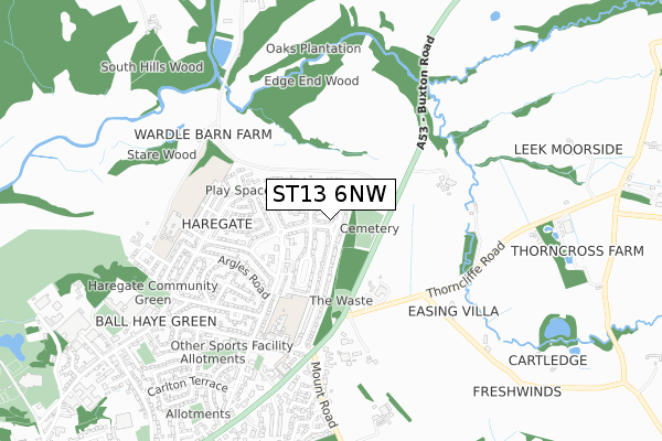 ST13 6NW map - small scale - OS Open Zoomstack (Ordnance Survey)