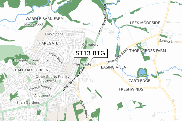 ST13 8TG map - small scale - OS Open Zoomstack (Ordnance Survey)