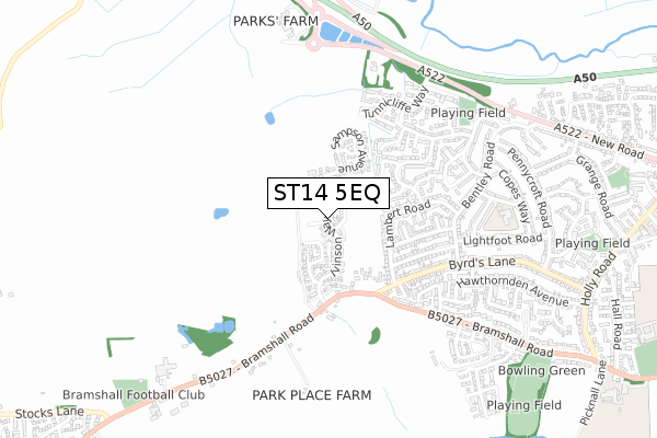 ST14 5EQ map - small scale - OS Open Zoomstack (Ordnance Survey)