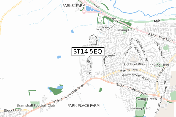 ST14 5EQ map - small scale - OS Open Zoomstack (Ordnance Survey) ST14 5EQ map - small scale - OS Open Zoomstack (Ordnance Survey)