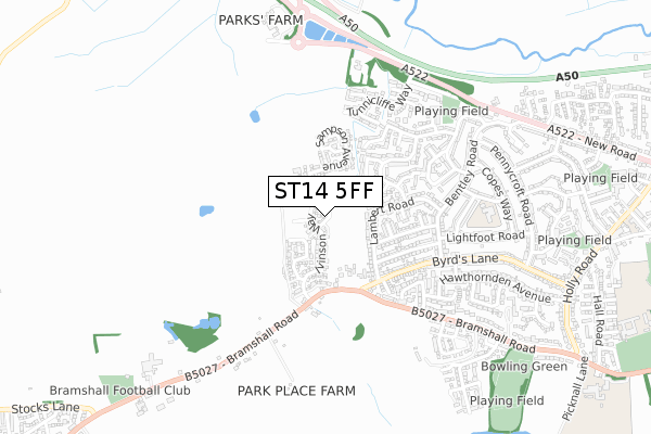 ST14 5FF map - small scale - OS Open Zoomstack (Ordnance Survey)