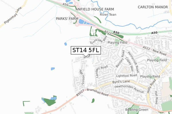 ST14 5FL map - small scale - OS Open Zoomstack (Ordnance Survey)