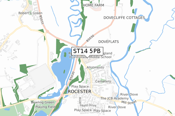 ST14 5PB map - small scale - OS Open Zoomstack (Ordnance Survey)