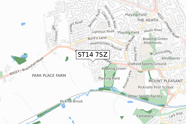 ST14 7SZ map - small scale - OS Open Zoomstack (Ordnance Survey) ST14 7SZ map - small scale - OS Open Zoomstack (Ordnance Survey)