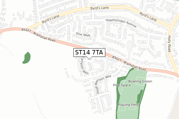 ST14 7TA map - large scale - OS Open Zoomstack (Ordnance Survey)