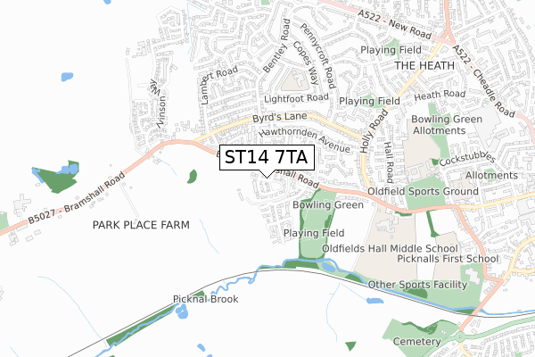 ST14 7TA map - small scale - OS Open Zoomstack (Ordnance Survey)