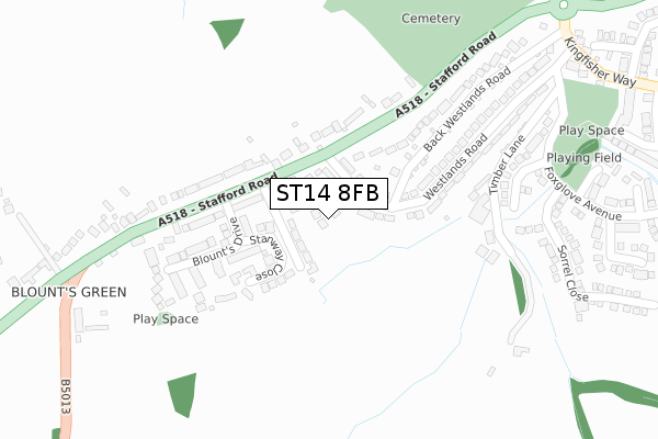 ST14 8FB map - large scale - OS Open Zoomstack (Ordnance Survey) ST14 8FB map - large scale - OS Open Zoomstack (Ordnance Survey)