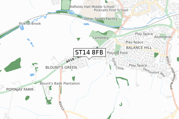 ST14 8FB map - small scale - OS Open Zoomstack (Ordnance Survey)