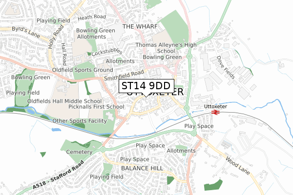 ST14 9DD map - small scale - OS Open Zoomstack (Ordnance Survey) ST14 9DD map - small scale - OS Open Zoomstack (Ordnance Survey)