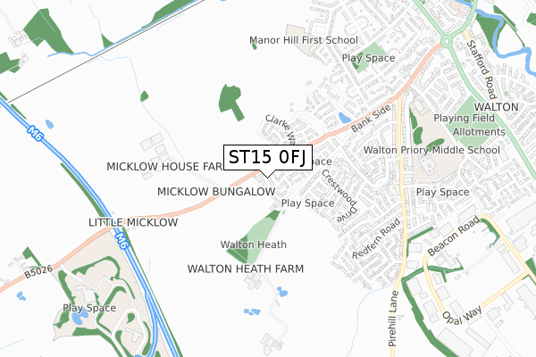 ST15 0FJ map - small scale - OS Open Zoomstack (Ordnance Survey) ST15 0FJ map - small scale - OS Open Zoomstack (Ordnance Survey)