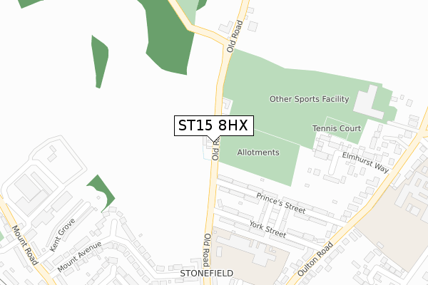 ST15 8HX map - large scale - OS Open Zoomstack (Ordnance Survey) ST15 8HX map - large scale - OS Open Zoomstack (Ordnance Survey)