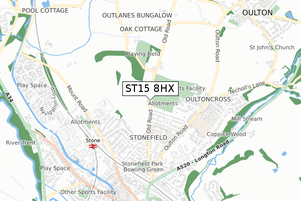 ST15 8HX map - small scale - OS Open Zoomstack (Ordnance Survey) ST15 8HX map - small scale - OS Open Zoomstack (Ordnance Survey)