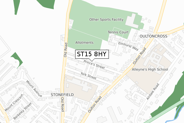 ST15 8HY map - large scale - OS Open Zoomstack (Ordnance Survey) ST15 8HY map - large scale - OS Open Zoomstack (Ordnance Survey)